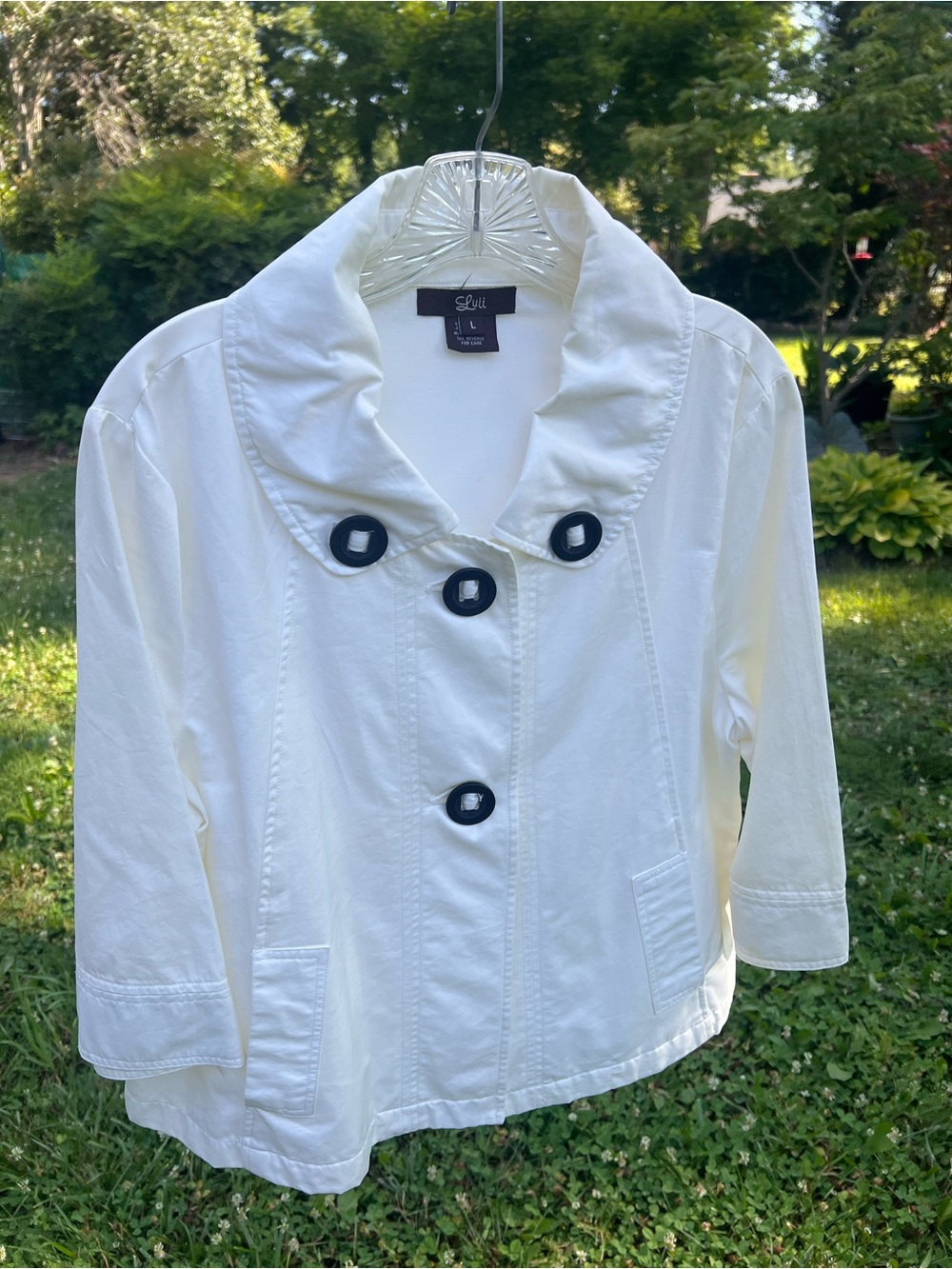 Luii White Cropped Pea Coat with Black Buttons